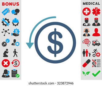 Refund vector icon. Style is bicolor flat symbol, cyan and blue colors, rounded angles, white background.
