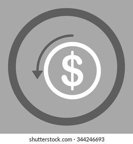 Refund vector icon. Style is bicolor flat rounded symbol, dark gray and white colors, rounded angles, silver background.