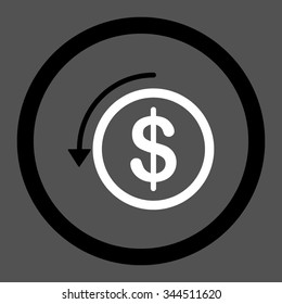 Refund vector icon. Style is bicolor flat rounded symbol, black and white colors, rounded angles, gray background.