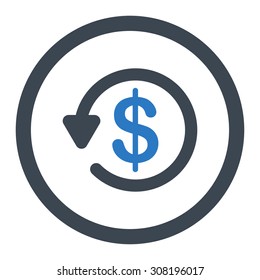 Refund vector icon. This flat rounded symbol uses smooth blue colors and isolated on a white background.