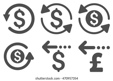 Refund vector icons. Pictogram style is gray flat icons with rounded angles on a white background.