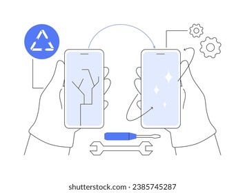 Refurbish electronics abstract concept vector illustration. Man repurposing old electronics, equipment reuse and repair, ecological consumption, green computing and disposal abstract metaphor.