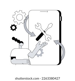 Refurbished device abstract concept vector illustration. Refurbished mobile phone, certified restored products, repaired electronics offer, used gadget, buy eco-friendly device abstract metaphor.