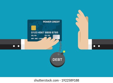 Refusal of credit card and debt, Vector illustration in flat style
