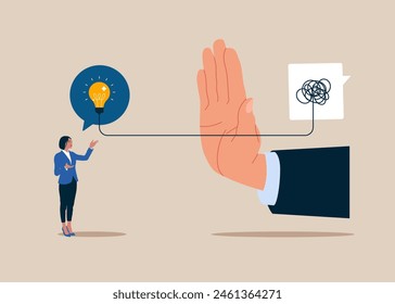 Refusal of decision. Think of solution, coaching or resolution to help trouble. Flat vector illustration