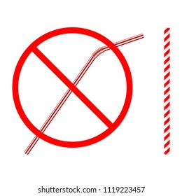 refusal of disposable plastic drinking straw in favor of reusable paper drinking straw, stop sign on white background, ban plastic drinking straw, stock vector illustration