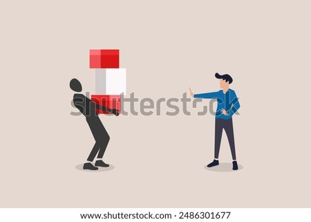 Refusal of gift. No corruption concept. Rejecting proposal. Businessman rejects gift box