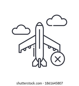 Refusal of travel icon, linear isolated illustration, thin line vector, web design sign, outline concept symbol with editable stroke on white background.