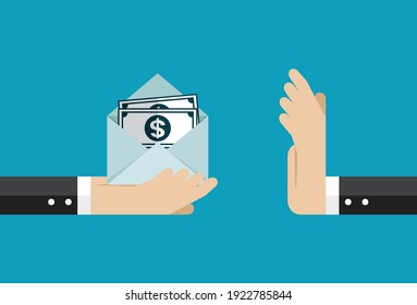 Refuse to accept corrupt money, Vector illustration in flat style