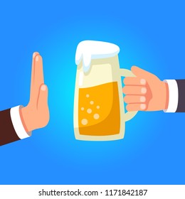 Refuse alcohol. Decoration for greeting cards, posters, patches, prints for clothes, emblems. Modern flat style illustration isolated on blue background.