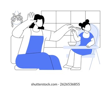 Refuse eating isolated cartoon vector illustrations. Kid refuses to eat, exhausted mom, modern parenting problems, young parents trouble, naughty child, food aversion vector cartoon.