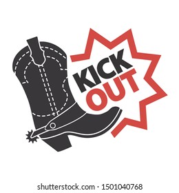 Refuse and kick out. Cowboy boots with spurs. Vector illustration.
