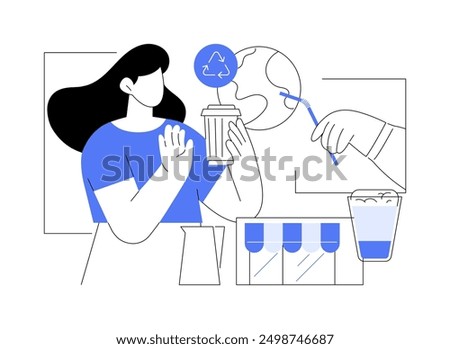 Refuse single-use plastic isolated cartoon vector illustrations. Woman says no when holding out a plastic straw, urban activism, active citizen, responsible attitude vector cartoon.