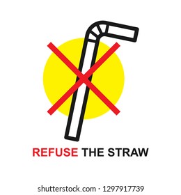 Refuse the straw. Save the earth and good environment concept. Line vector. Isolate on white background.