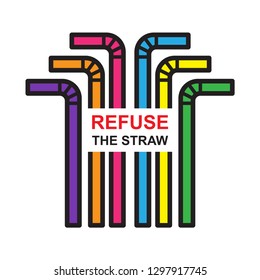 Refuse the straw. Save the earth and good environment concept. Line vector. Isolate on white background.