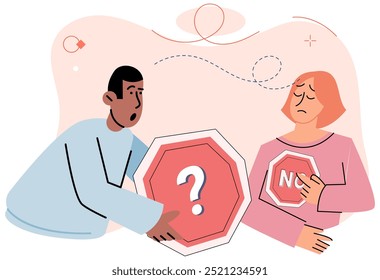 Refuse vector illustration. Emotions play significant role in shaping our responses to disagreements and communication challenges The refuse concept explores intricacies saying no and setting