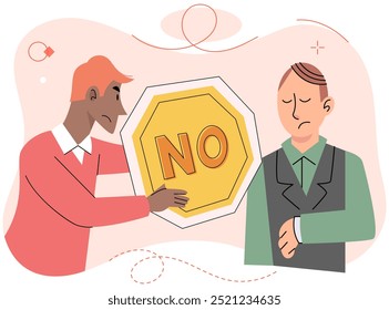 Refuse vector illustration. Prevention misunderstandings can be achieved through open and honest communication Refusing to accept rejection can be catalyst for personal resilience and growth