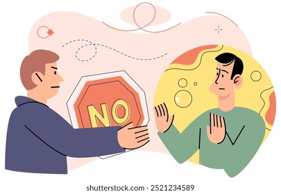 Refuse vector illustration. Prohibition certain topics can limit scope conversations and hinder open dialogue The act refusal can serve as means asserting personal boundaries and needs Emotions play