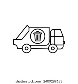 Refuse Vehicle line icon. Trash Collection Truck icon in black and white color.