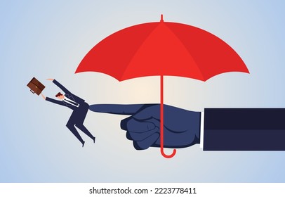 Refused to protection and assistance, safety regulations or insurance application is rejected, huge index finger the businessmen from the umbrella out