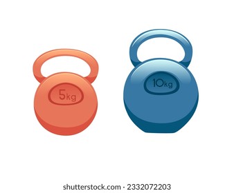 Reg 5kg and Blue 10kg gym training kettlebell vector illustration isolated on white background