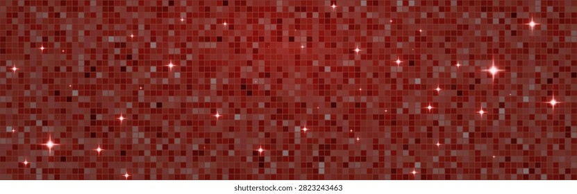 Reg disco background, sequin glitter shimmer light pattern, party sparkle tile celebration vector bg. 