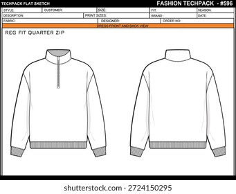 REG FIT QUARTER ZIP EASY EDITÁVEL VAZIO TECHPACK LAYOUT DESIGN DE MODELO