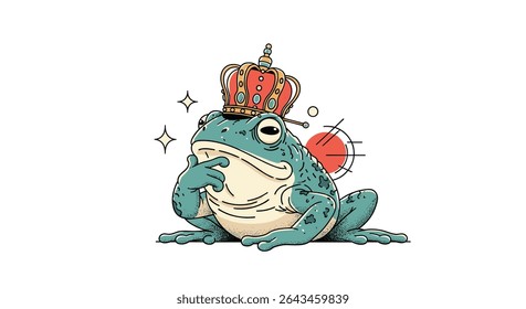 A Regal Amphibian A Frog Adorned with a Crown in a Cartoon Style