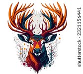 Regal Beauty Captivating Vector Stag Face Illustration