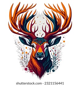 Regal Beauty Captivating Vector Stag Face Illustration