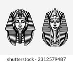 Regal and captivating pharaoh hand drawn logo design illustration, evoking ancient Egyptian mystique and authority