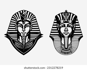 Regal and captivating pharaoh hand drawn logo design illustration, evoking ancient Egyptian mystique and authority