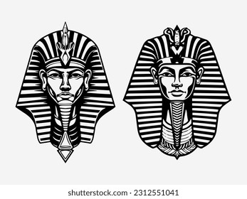 Regal and captivating pharaoh hand drawn logo design illustration, evoking ancient Egyptian mystique and authority