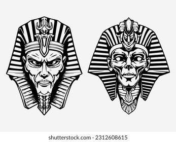 Regal and captivating pharaoh hand drawn logo design illustration, evoking ancient Egyptian mystique and authority