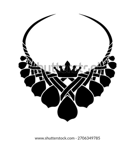 Regal Celtic Knotwork Collar Necklace with Royal Crown Silhouette Vector Illustration
