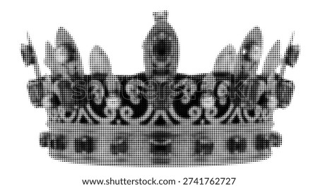 Regal Crown Halftone Black and White Vector Illustration