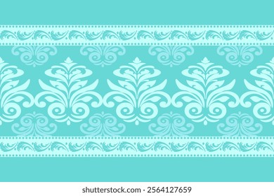 Regal Damask Ornamentation On Elegant Turquoise Patterns. Pattern design for use as wallpaper, textiles, wrap, carpet, decorative illustration.