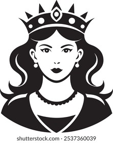 Regal Elegance: A Stunning Black Silhouette Illustration of a Queen in Timeless Majesty
