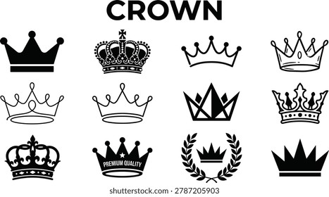 Regal emblems and graphic outlines represent royalty and achievement. Useful for branding design projects concepts of power.