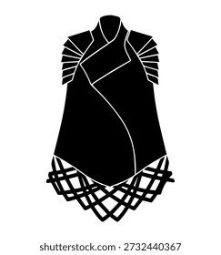 Regal Flowing Cape Vector Illustration with Structured Shoulders and Intricate Geometric Hem Pattern for Fashion Design