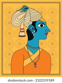 Regal Fusion: Kalighat Art Portraying Krishna Adorned in Mughal Attire. Kalighat Painting, Contemporary Art, Indian Paintings, Wall Paintings, Modern Art Paintings. 