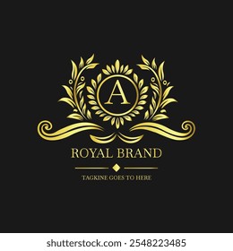 Regal Gold 'A' Logo with Laurel Wreath on Black Background