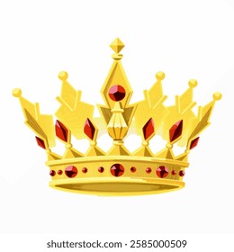 A regal golden crown illustration adorned with red jewels. Ideal for branding, royal themed projects, and elegant designs.