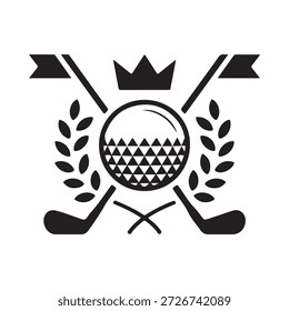 A regal golf emblem featuring a crown flags and crossed clubs