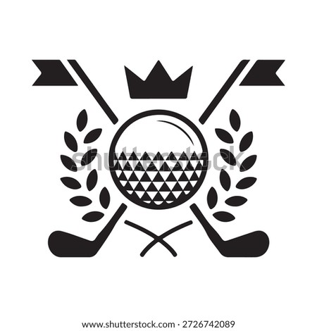 A regal golf emblem featuring a crown flags and crossed clubs