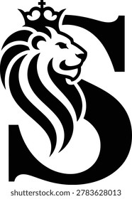Regal Letter S Monogram Logo Design Featuring a Crowned Lion Head Silhouette