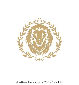 Regal Lion Crest with Laurel Leaves in Gold for Sophisticated and Elegant Logo Design