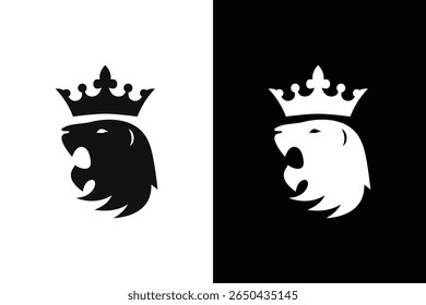 Regal Lion Head with Crown Illustration