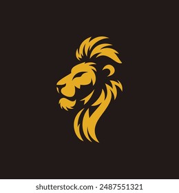 A regal lion head logo design in shades of brown and gold