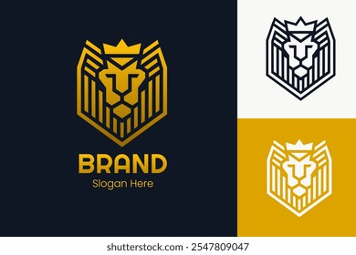 Regal Lion Logo Design with Crown